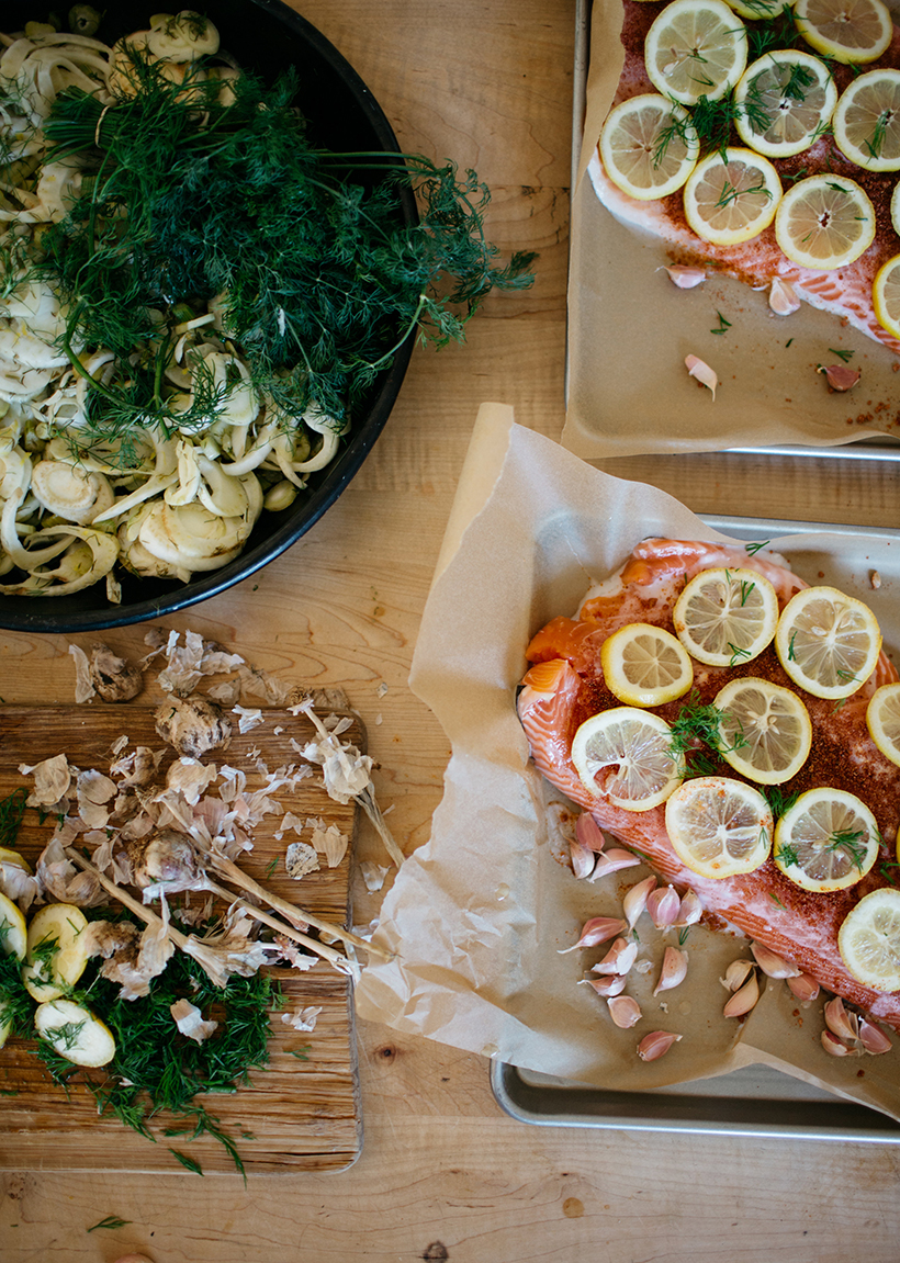 Roasted Salmon and Garlic with Pickled Fennel